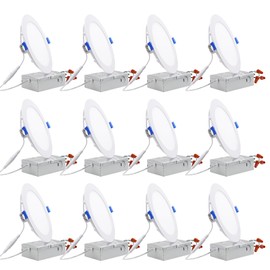 TORCHSTAR 12-Pack 6 Inch Ultra-Thin LED Recessed Lighting with J-Box, 4000K Cool White, 12W Dimmable 1000lm Brightness LED Downlight, ETL & Energy Star Listed
