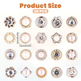 20 PCS Women Shirt Brooch Buttons No-Sew Invisible Pearl Brooch Buttons Cover Up Lapel Pins Blouse Modesty Pin Prevent Accidental Exposure Decorative Pins for DIY Cardigan Bag Dress Clothes