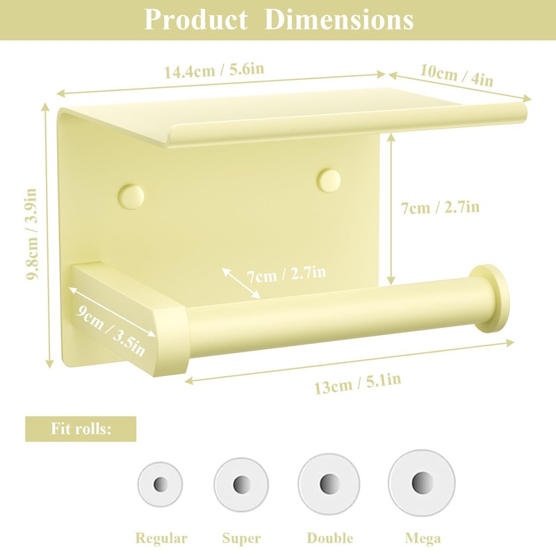 Tindbea Toilet Paper Holder with Phone Shelf, Adhesive or Screw