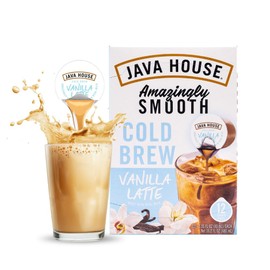 JAVA HOUSE French Vanilla Latte Cold Brew Coffee Pods, (12 Count) Peel and Pour Pods Hot or Iced