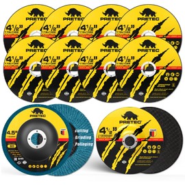 PRETEC Grinding & Cutting Wheels 4 1/2 inch Set,Angle Grinder Wheel Set,Cut Off Wheels 8 PCS,Grinding Wheel,4.5” Flap Discs for Angle Grinder for Cutting Grinding 8+1+1 PC