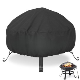 LBTING Fire Pit Cover, 28 inch Cover for 23-28 inch Round Firepit, Waterproof Windproof Dustproof UV-Resistant Heavy Duty Cover for Outdoor Patio Firepit Table - Black