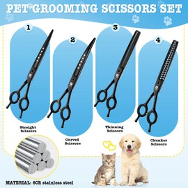 Dream Reach 7" Dog Grooming Scissors Set, Professional Dog Scissors Sharp Shears Set Black