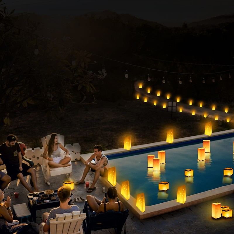 FUELYE 12Pack Floating Square Lanterns with LED Flameless Candles,Outdoor Lanterns
