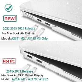 May Chen Compatible with M3 MacBook Air 13.6 inch Case 2022 2023 2024 A3113 A2681 M2 Chip, Plastic Hard Shell Case for MacBook Air 13.6" with Liquid Retina Display Fits Touch ID, Clear Glitter