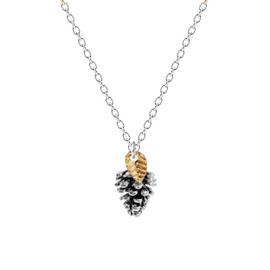 Melanie Golden Artisan Jewelry Tiny Pinecone Necklace With Leaf in Sterling Silver or 14K Gold Fill | Nature Lover & Festive Holiday Jewelry (Silver)