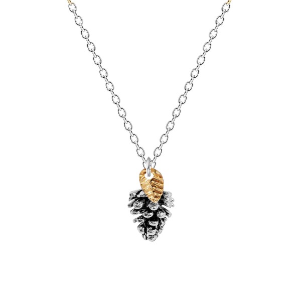 Melanie Golden Artisan Jewelry Tiny Pinecone Necklace With Leaf in