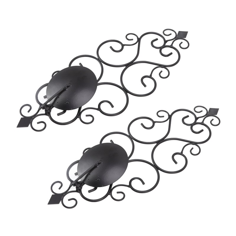 2 Pcs Candle Holder Exquisite Classical Style Black Iron Wall