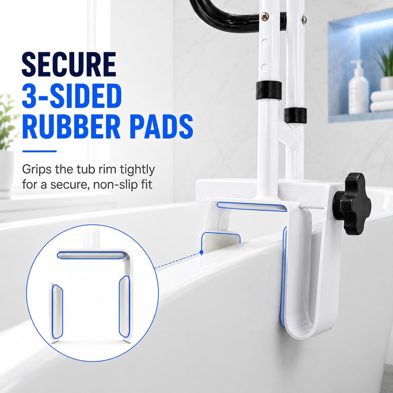 Bathtub Safety Grab Rail for Seniors, Fits 3.4 to 6.6"