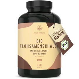 Organic psyllium husk capsules – 360 capsules (750 mg each) – 4500 mg high dose daily dose – fibre psyllium husk – origin: India – vegan – German production TRUE NATURE