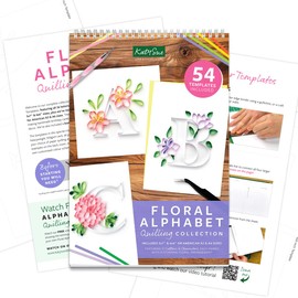 Katy Sue Floral Alphabet Collection Paper Quilling Template Pad. A Spiral-Bound Pad with 54 Pre-Printed Templates Featuring 26 Letters of Alphabet in 5x7 Inch & 6x6 Inch (& Fits American A2 & A6)