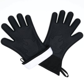 Ekogrips+ Oven Gloves with Fingers, Comfy Waterproof Heat Resistant Cooking Gloves -Long Cuff and Good Dexterity, Silicone Oven Mitts, Insulated BBQ Gloves, Outdoor Grill Gloves or Kitchen Gloves