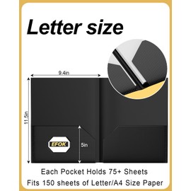 Heavy Duty Black Plastic Folders with 2 Pockets, 10 Pack Textured File Folders with Business Card Slot, Letter Size Filing Supplies for Back to School & Office Organization