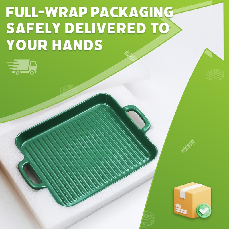 KVZKVZ Green Ceramic Microwave-Safe Bacon Baking Tray, 8.3 x 7