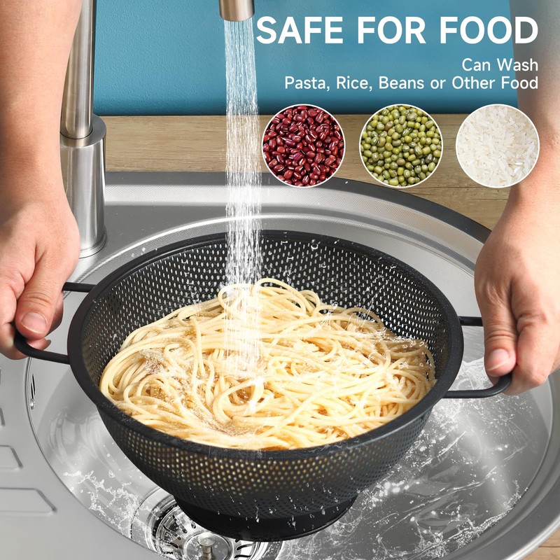 Black Colander for Kitchen, 3QT, Stainless Steel Pasta Strainer with