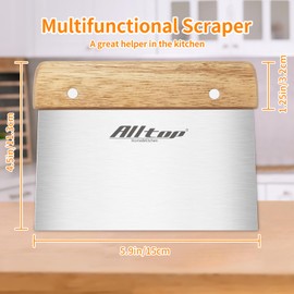 ALLTOP Dough Cutter – Premium Stainless Steel Food Scraper for Bread and Pastry – Bench Scraper with Ergonomic Wooden Handle – Multipurpose Kitchen Tool