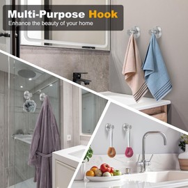 Homeshifters 2-Piece Suction Cup Hooks, Towel Hook -SUS 304 Stainless Steel Suction Towel Hooks, No Drill Towel Hooks for Bathroom Wall,Kitchen,Glass,Tile to Hang Towels,Robes - Brushed Nickel