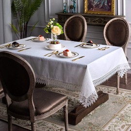 ARTABLE Lace Table Cloths Rectangle Fall Antique Flower Decor Macrame Tablecloth for Outdoor Farmhouse Rustic Kitchen Party Birthday Picnic (White-1, 60 x 120 Inch)