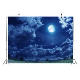 Loccor 5x4ft Fabric Night Sky Backdrop Full Moon Clouds Lawn Trees Fantasy Photography Background Good Dream Baby Kid Children Infant Girl Newborn Boy Artistic Portrait Photo Studio Props Tapestry