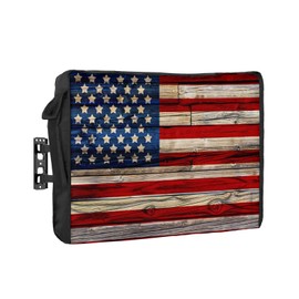 American Flag Outdoor TV Cover 80-85 Inches, Weatherproof & Waterproof, Red Striped Blue Star Enclosure with Remote Control Pocket, Vintage Wooden TV Screen Protectors