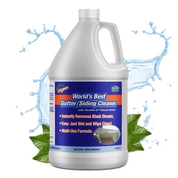 CHOMP! World’s Best Gutter Cleaner: Ultimate Gutter Cleaning Solution for All Types of Rain Gutters, Siding and Metal Trim - Instantly Clean Black Streaks, Filth, Dirt and More - 1 Gallon