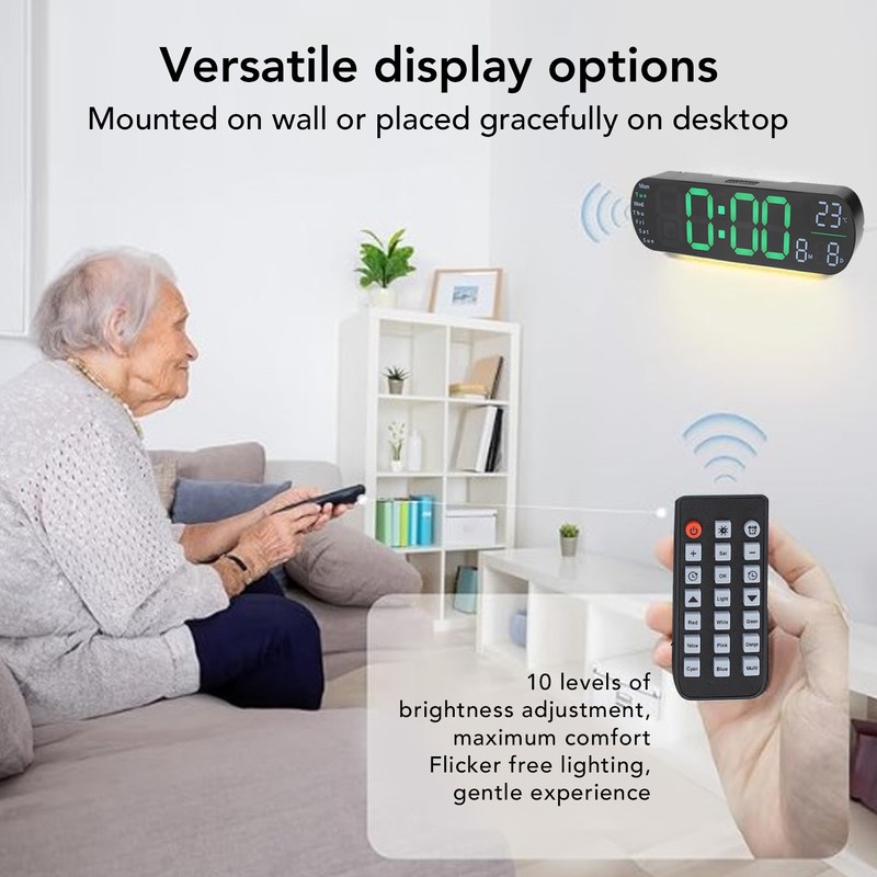 Digital Wall Clock Large Display with Remote Control Auto Brightness