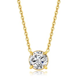 Kylie Yang Round Diamond Necklace, 304 Stainless Steel, 14K Gold-Plated Pendant, Elegant Jewelry for Women, Minimalist Design
