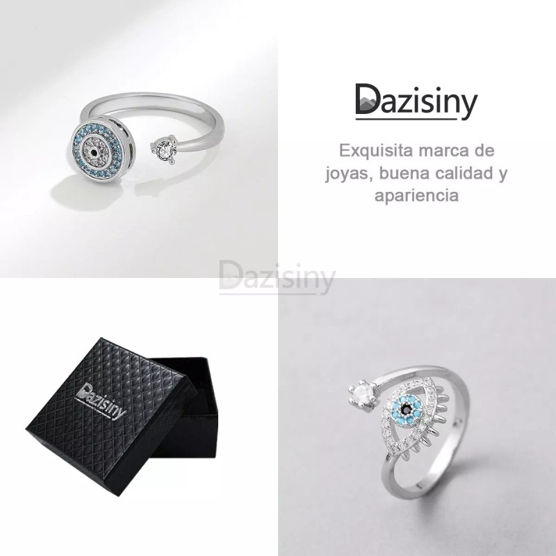 Dazisiny 2 Anillo Ojo Turco Y Anillo Anti Ansiedad Zafiro