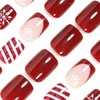 24 Pcs Christmas Press on Nails Short Square French Fake