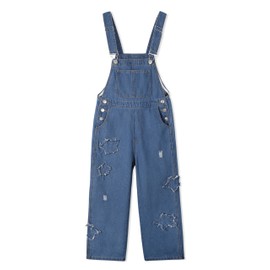 Rolanko Girls Denim Overalls Bow Baggy Wide Leg Jean Jumpsuit for Girl Kids Jean Overalls Pants with Bib Pockets (Star, 8-9 Years)