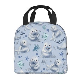 Zminciu Manatees Lunch Bag Reusable Zipper Closure Leakproof Insulated Lunch Box Cooler Tote Bag Food Container Snack Bag