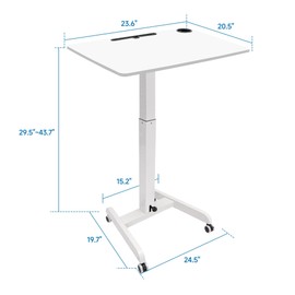 JSJCCTESK Rolling Laptop Desk Height Adjustable(29.5”- 43.7”) ，Standing Desk Mobile Portable Rolling Laptop PC Table with 23.6" x 20.5"，Mobile Workstation Cart for Home Office in White