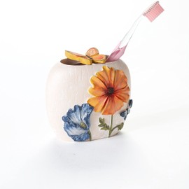 Watercolor Floral Accent Toothbrush Holder with 2 Large Openings