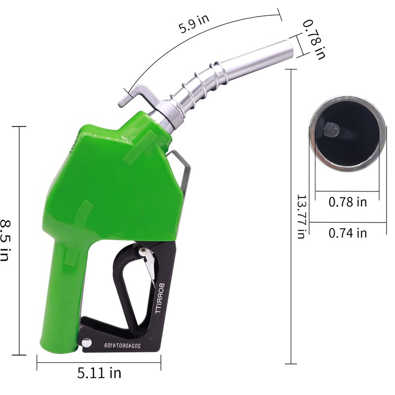 BORRITT Green 3/4" Inch NPT Automatic Shut-Off Fuel Nozzle With
