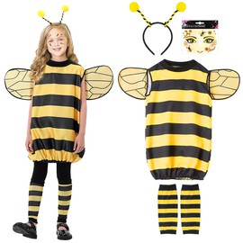 Sprinlot Bee Costume Children, Bee Wings Girls, Bee Costume with Wings Hair Bands, Costume Carnival Dress Up Party Cosplay Children 130 cm C13