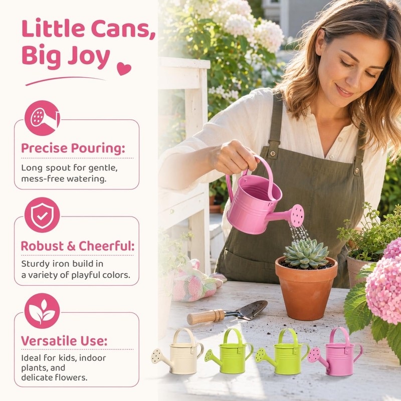 5 Pack Small Metal Watering Cans for Kids, Toy mini