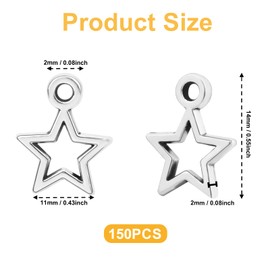 Jeffdad Pack of 150 Alloy Star Pendants, Silver Stars Charm Pendants, Hollow Alloy Charm for Crafts, Charm Bracelet, DIY Charm Pendants, Jewellery Making, DIY Crafts, Silver, No