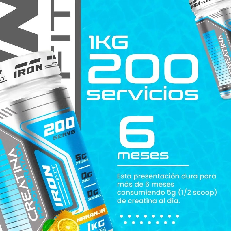 Creatina Monohidratada Iron Fit 1kg Sabores 200 Servicios