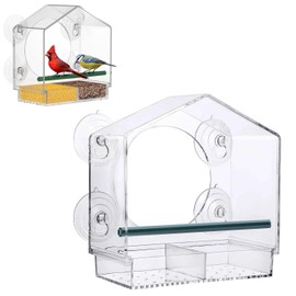 Norhogo Acrylic Bird Cage, Adsorption Bird Feeder, Small Bird Feeding Animal Supplies, Clear Wall Mounted Bird Cage with Roof, 4 Suction Cups, 21.5 x 20.5 x 10 cm