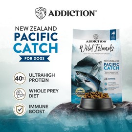 Addiction Wild Islands Pacific Catch - NZ King Salmon, Mackerel & Hoki - Whole Prey Diet with Omega-3 Rich Fish - High-Protein Grain-Free Dry Dog Food for All Life Stages - 20lbs