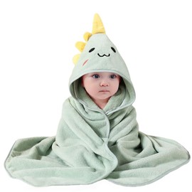 HAGOT Hooded Towel for Babies, 80 x 80 cm, Baby Bath Towel, Baby Bath Towel Made of Coral Fleece, Babies Newborns, Green
