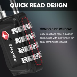 TSA Luggage Locks, [Newest Version][4 Packs] Diyife 4-Digit Suitcase Lock, Security Combination Padlocks with Zinc Alloy Body, Code Lock for Travel Luggage,Gym School Lockers, Bags (Black)