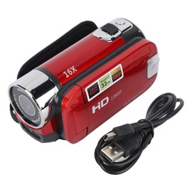 Handheld Video Camcorder, 1080P 16MP Camera 16x Digital Zoom Video Camera with 2.7in TFT Rotatable Screen and USB Cable (Red)