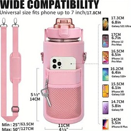 Crownnie Queen 64oz/Half Gallon Water Bottle Carrier Bag Holder with Adjustable Shoulder Strap 2 Pocket Sling Neoprene Sleeve, Crossbody Sports Accessories for Gym, Sports, Outdoor (Pink)
