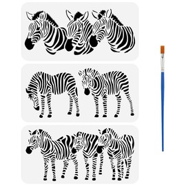 FINGERINSPIRE 3 Zebra Stencils with Brush 15 x 30 cm Zebra Pattern Templates Plastic PET Animal Zebra Painting Stencils Zebra Head Templates Animal Motif Stencil for DIY Decoration