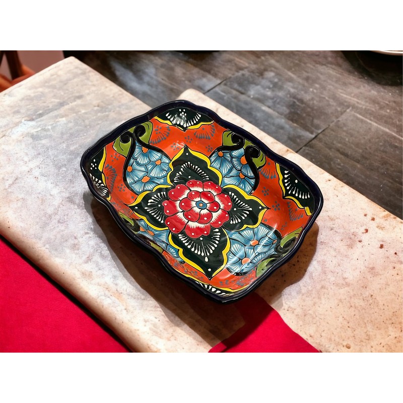 Colorful Talavera Scalloped XL Serving Dish | Mexican Pottery Casserole