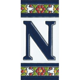 Spanish Flower Letter N Ceramic Tiles with Frame