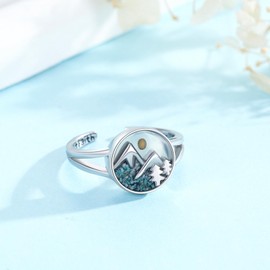 MOPOPOK Mustard Seed Ring for Women 925 Sterling Silver Mountain Faith Turquoise Ring For Women Christian Faith Ring Jewelry for Birthday Christmas