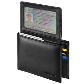 Sigtrenx Genuine Leather Wallets for Men, RFID Blocking Bifold Mens Wallet with 2 ID Windows (Black)