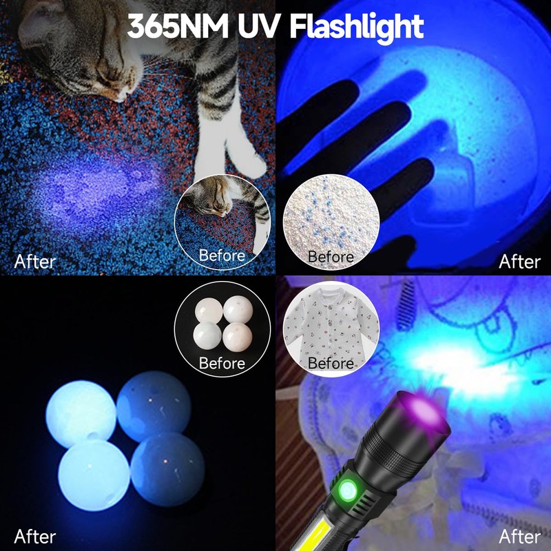 AdamStar Black Light Flashlights, 3-in-1 UV Flashlight with Clip, Magnetic